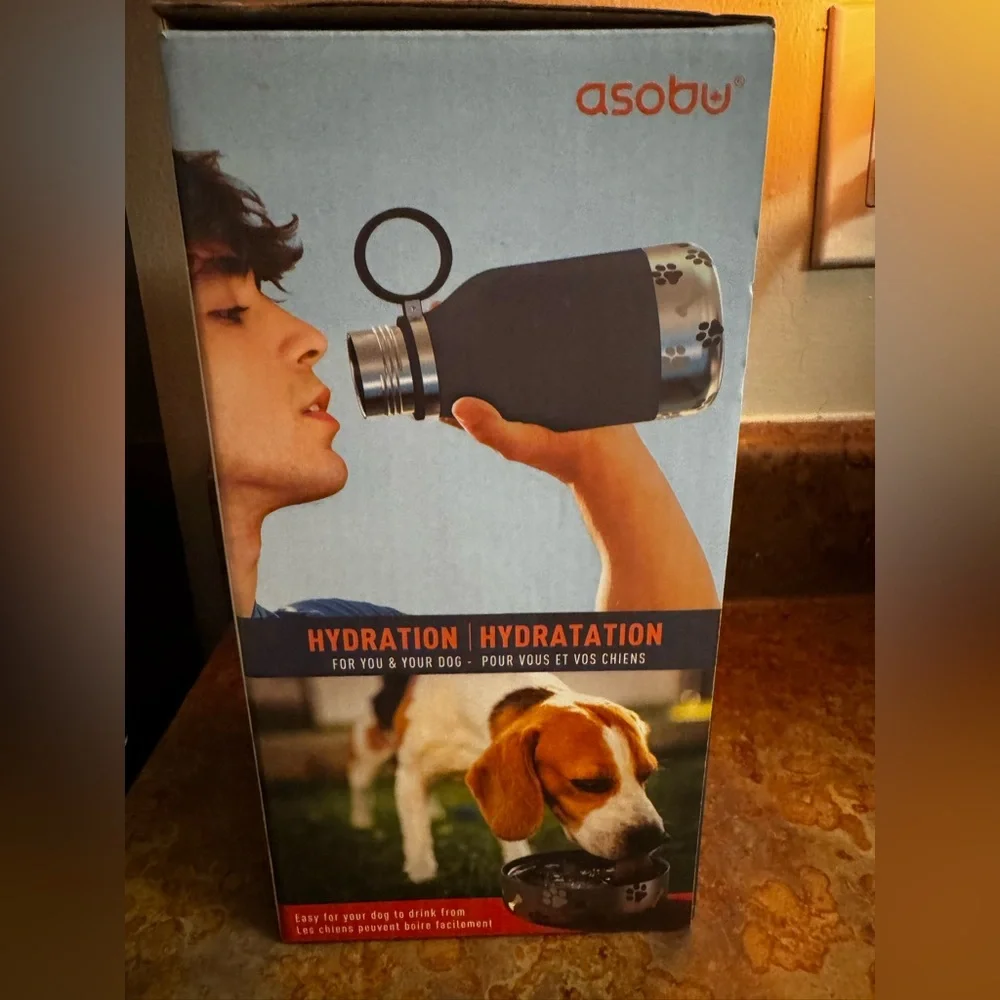 Asobu Dog Bowl Attached to Stainless Steel Insulated Travel Bottle 33 oz Black